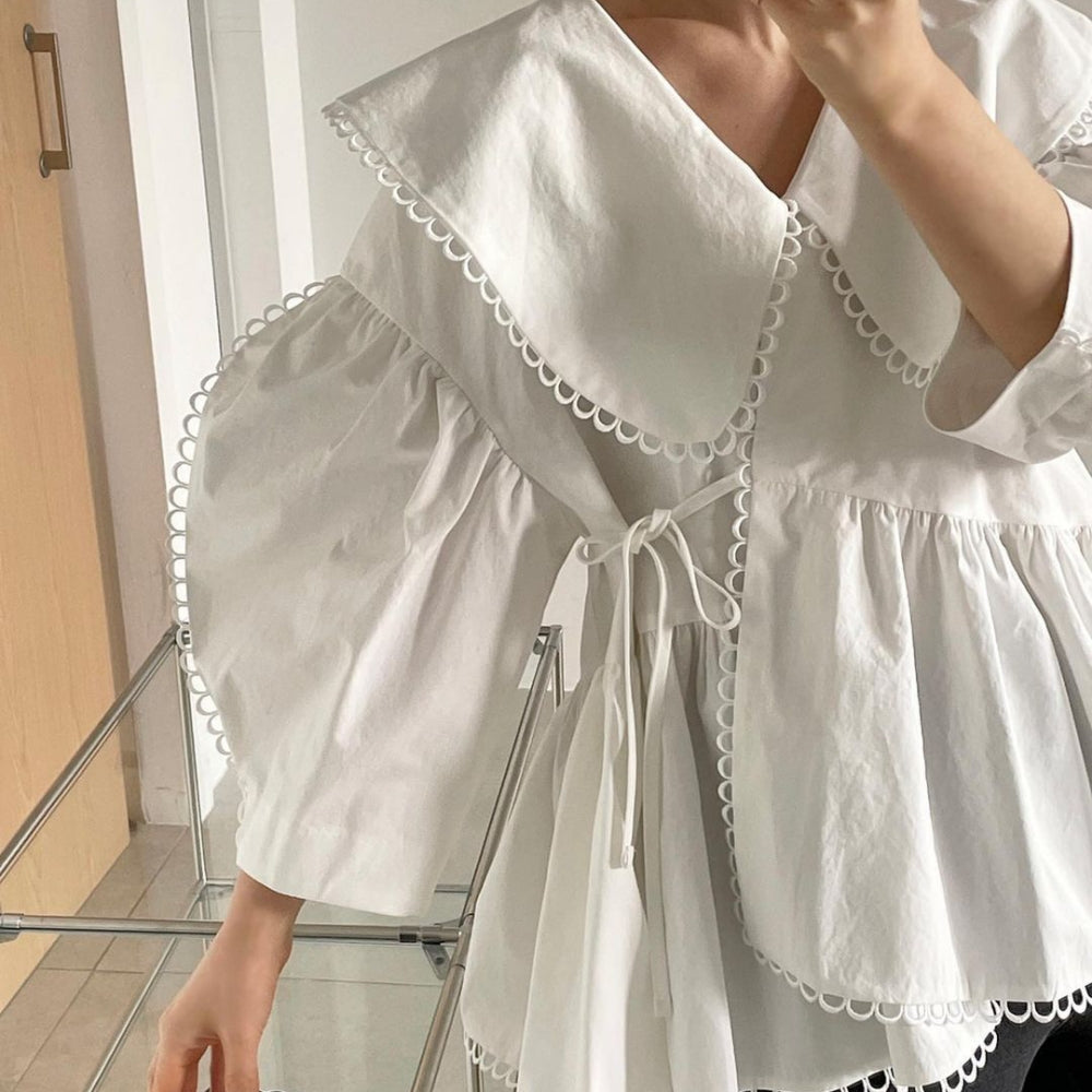 ビッグカラーレーストリムブラウス