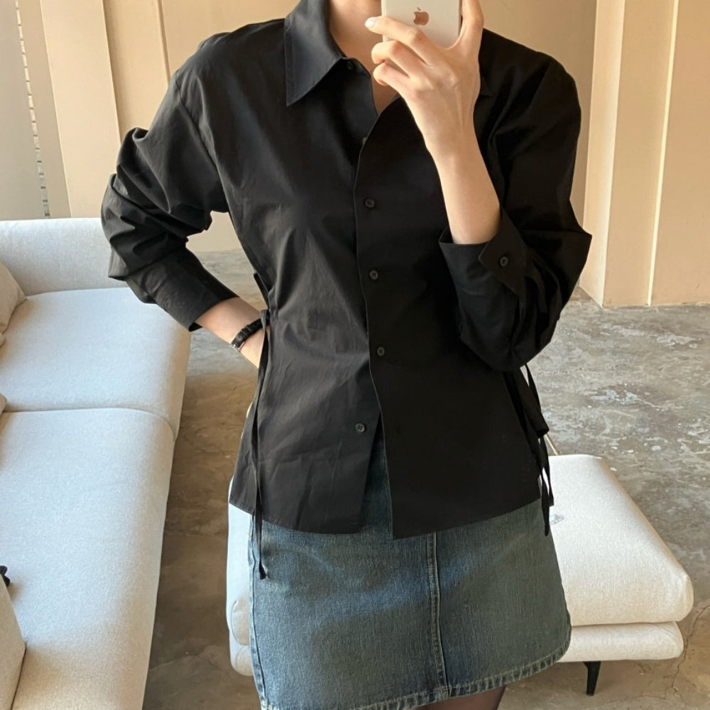 サイドリボン付きウエストシェイプシャツ