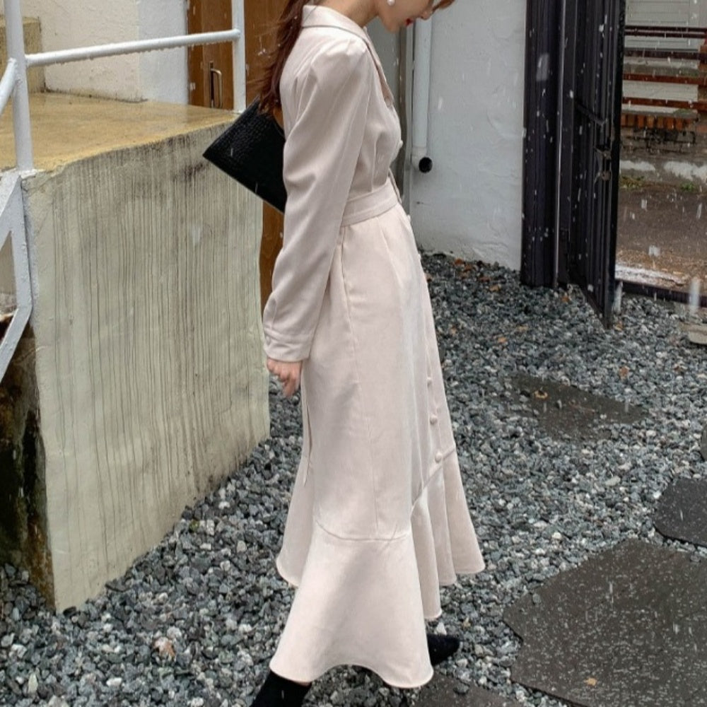 スーツカラーベルト付きワンピース