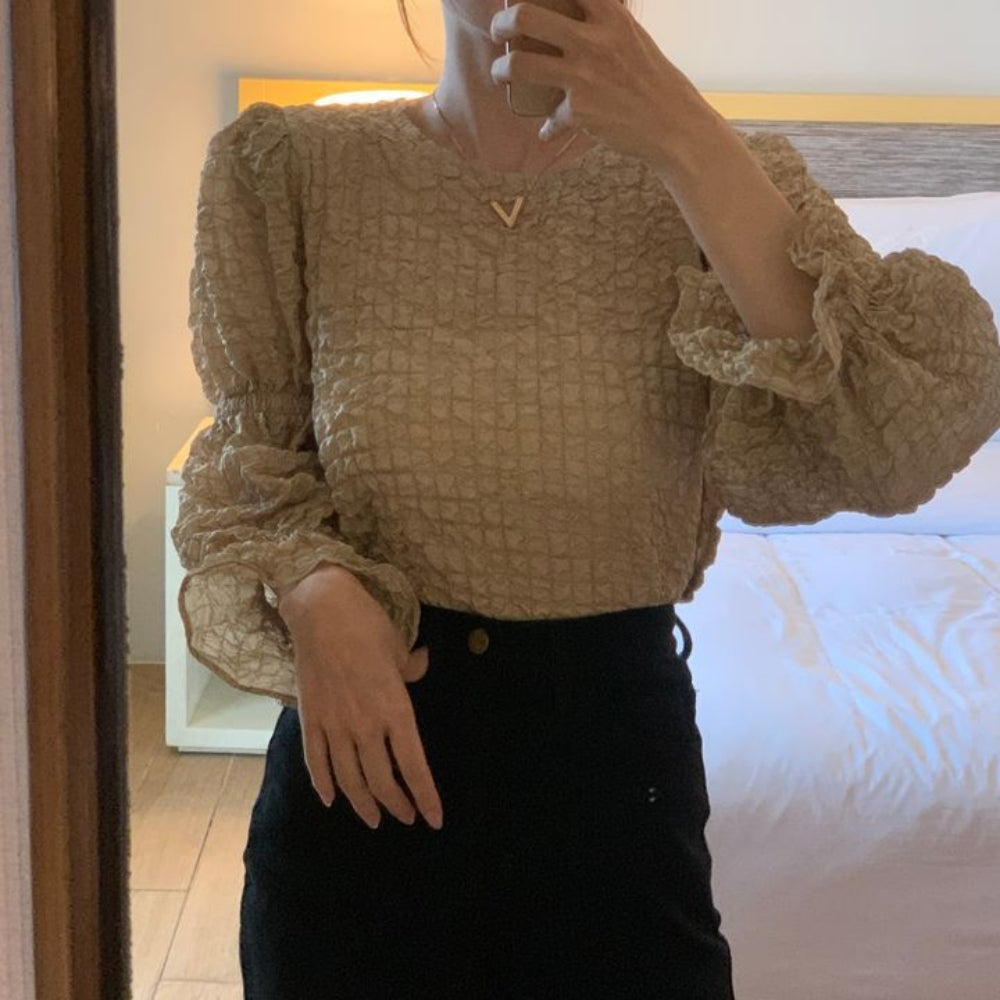 ワッシャー加工フリル袖トップス