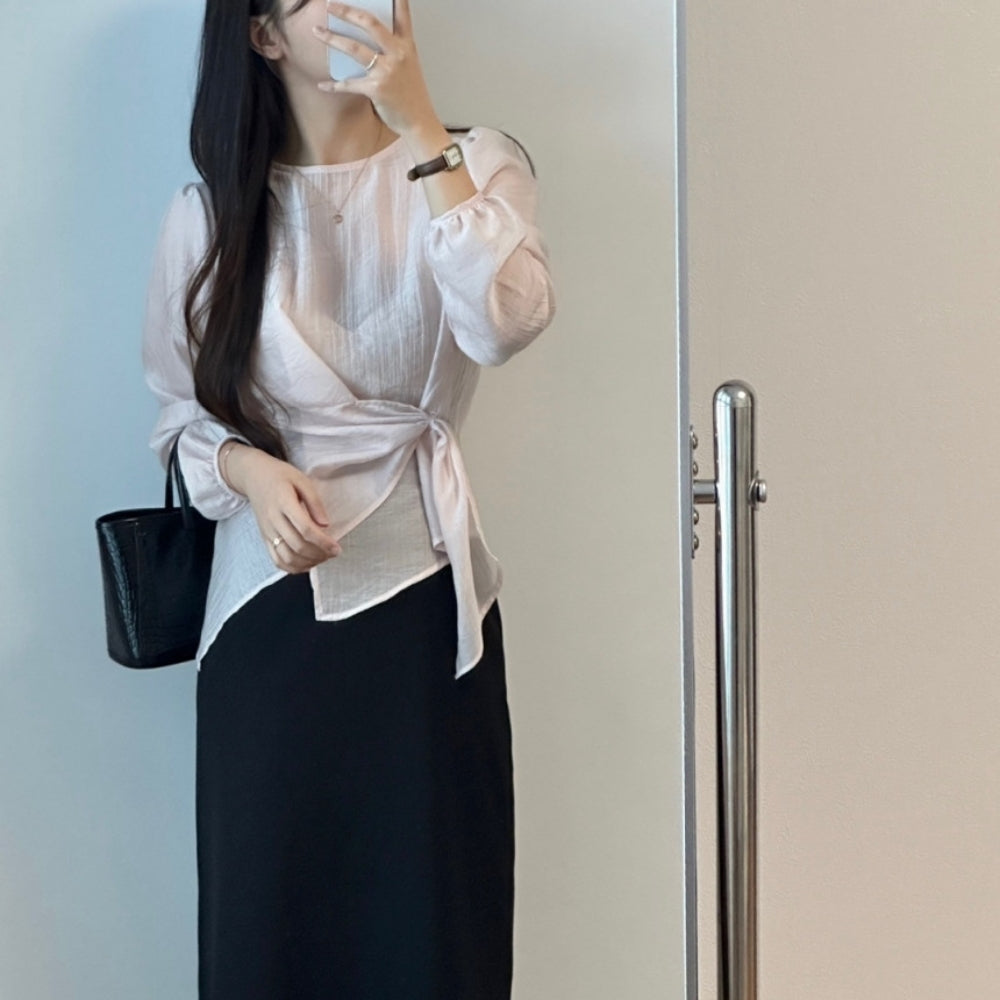 ラウンドネックアシメシアートップス