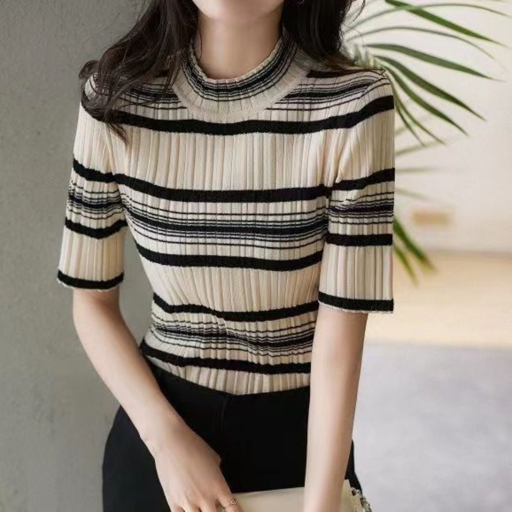 5分袖ボーダーニット|オフィスカジュアル レディース 通販【ミレジェネ】