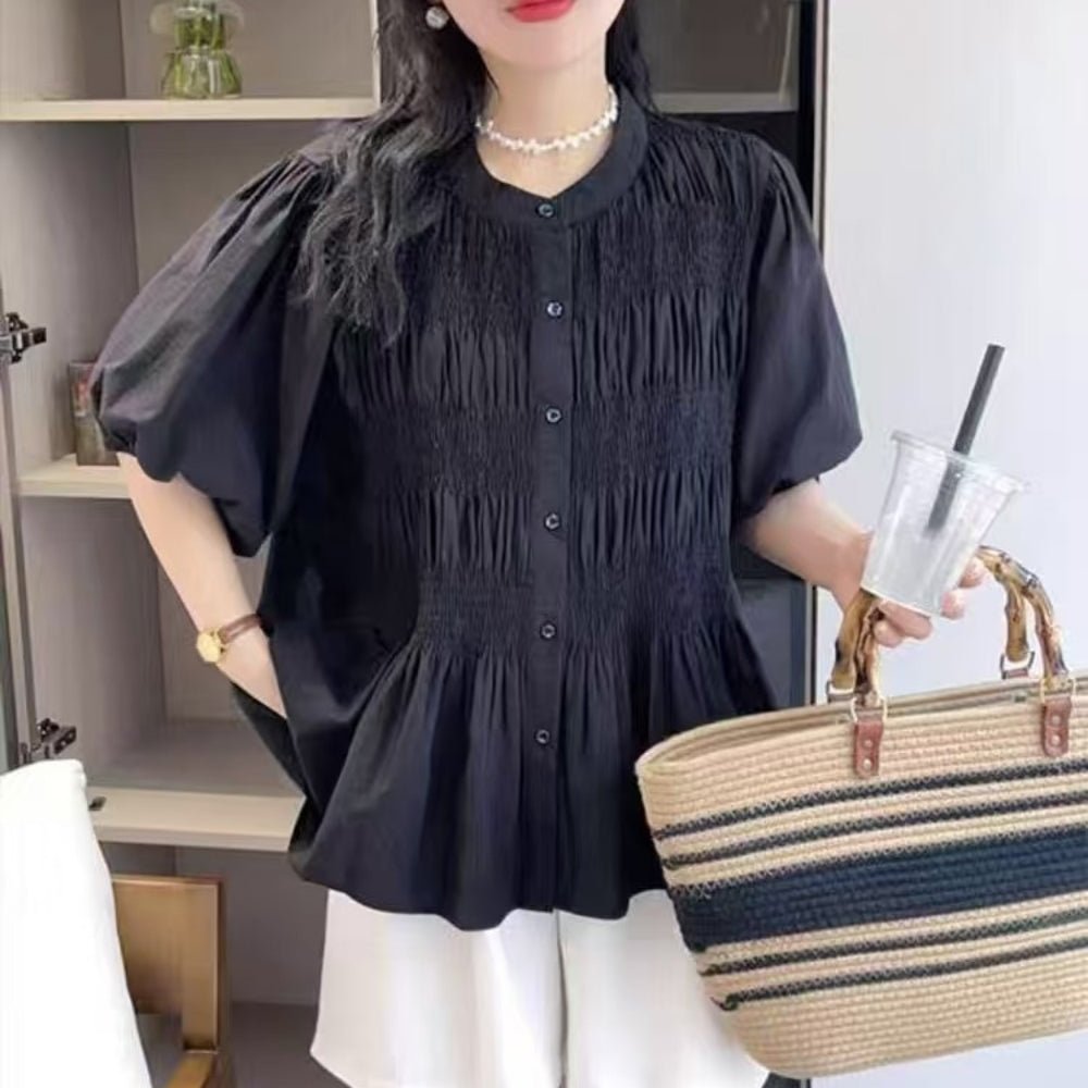 フロントシャーリング5分袖ブラウス|オフィスカジュアル レディース 通販【ミレジェネ】