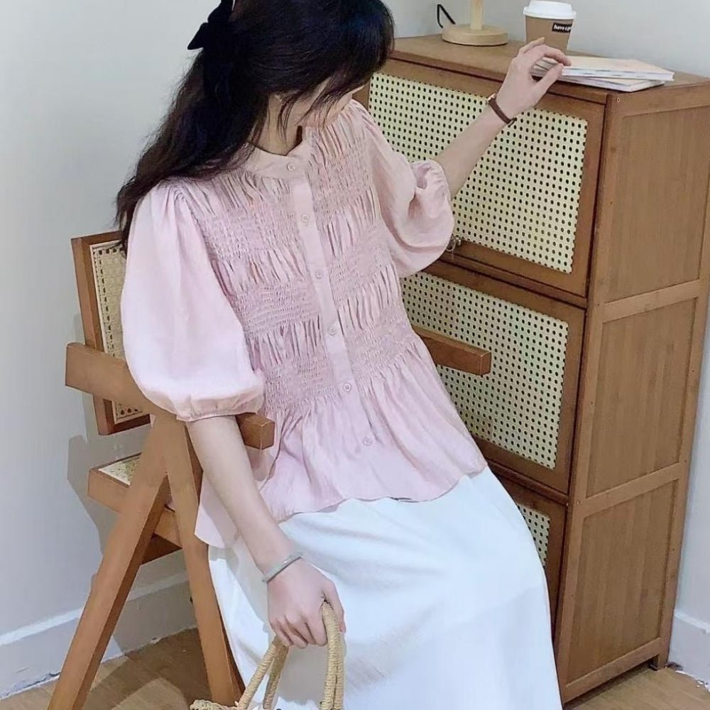 フロントシャーリング5分袖ブラウス|オフィスカジュアル レディース 通販【ミレジェネ】