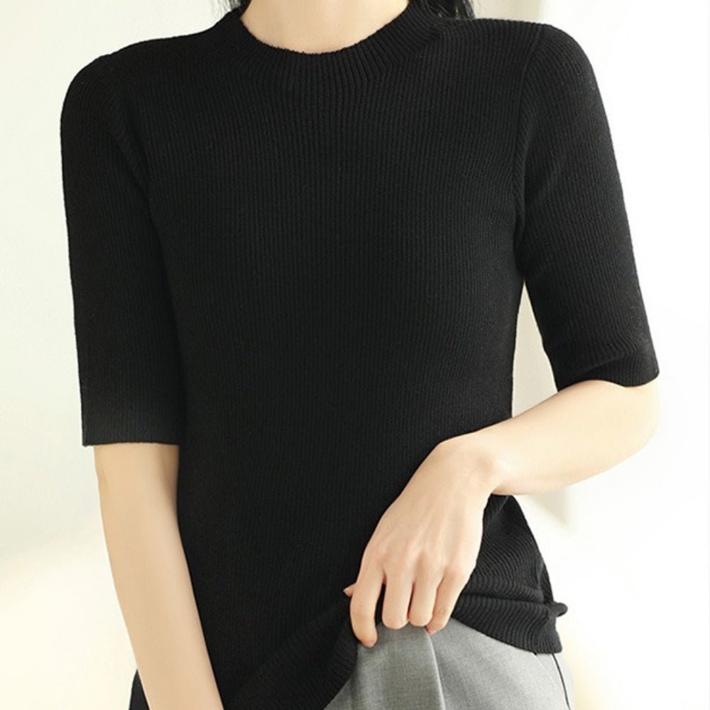 5分袖シンプルサマーニット|オフィスカジュアル レディース 通販 Millennial Generation【ミレジェネ】