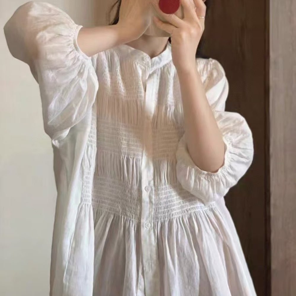 フロントシャーリング5分袖ブラウス|オフィスカジュアル レディース 通販【ミレジェネ】