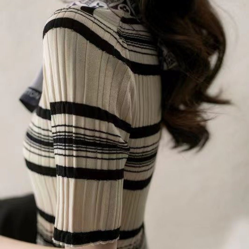 5分袖ボーダーニット|オフィスカジュアル レディース 通販【ミレジェネ】