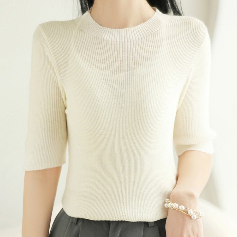 オフィスカジュアル 夏 ハイネックシンプルサマーニット ミレジェネ