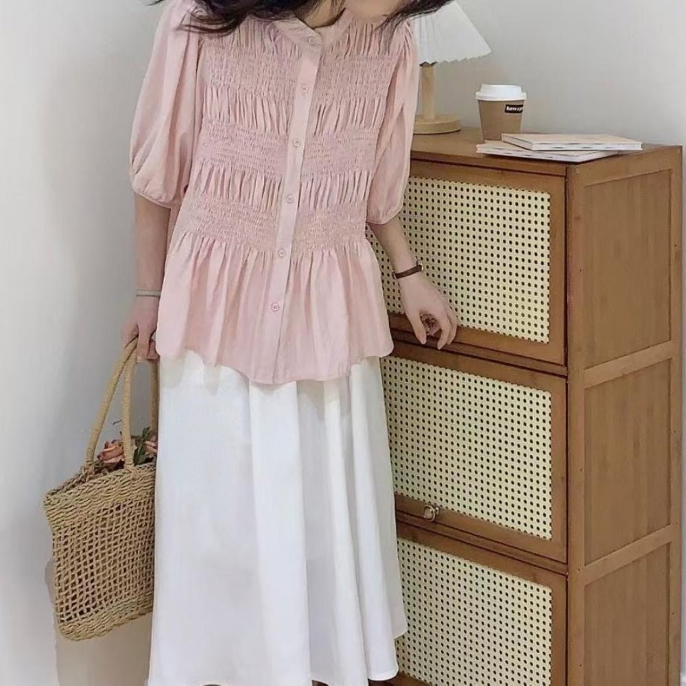 フロントシャーリング5分袖ブラウス|オフィスカジュアル レディース 通販【ミレジェネ】