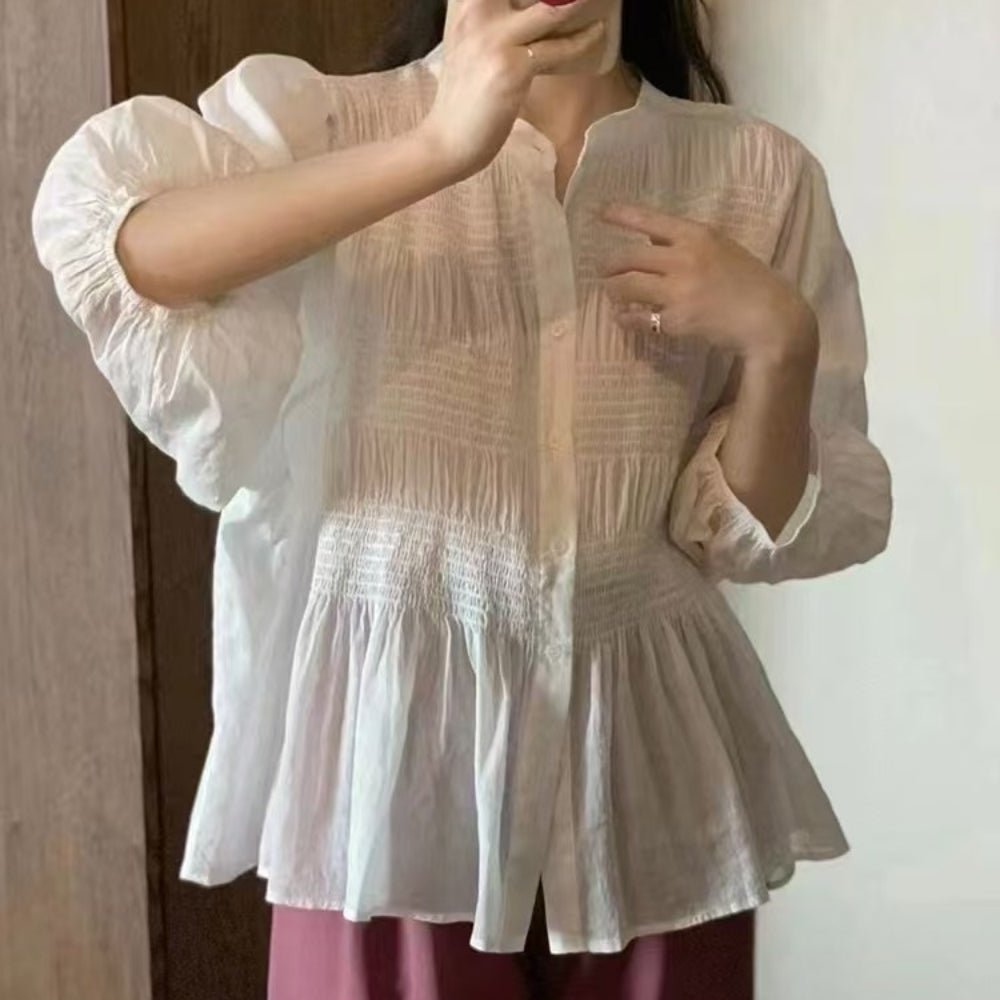 フロントシャーリング5分袖ブラウス|オフィスカジュアル レディース 通販【ミレジェネ】