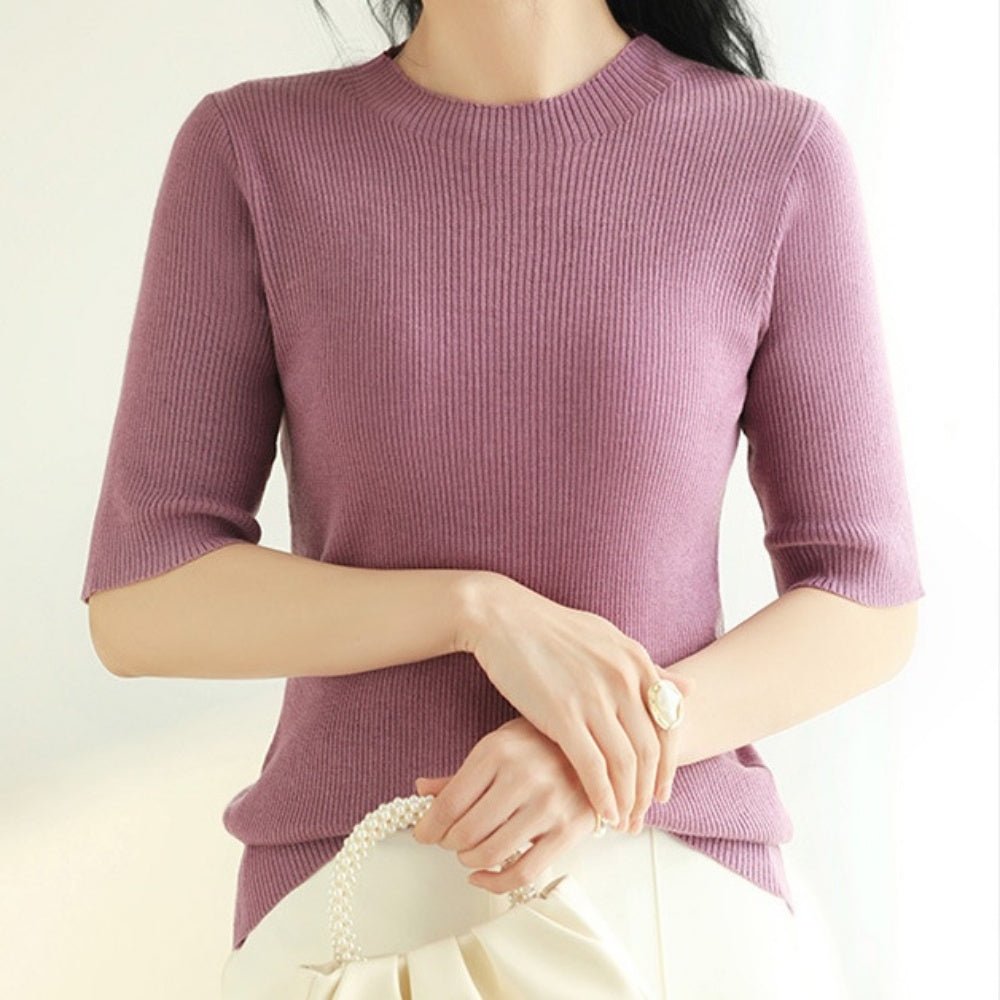 5分袖シンプルサマーニット|オフィスカジュアル レディース 通販 Millennial Generation【ミレジェネ】