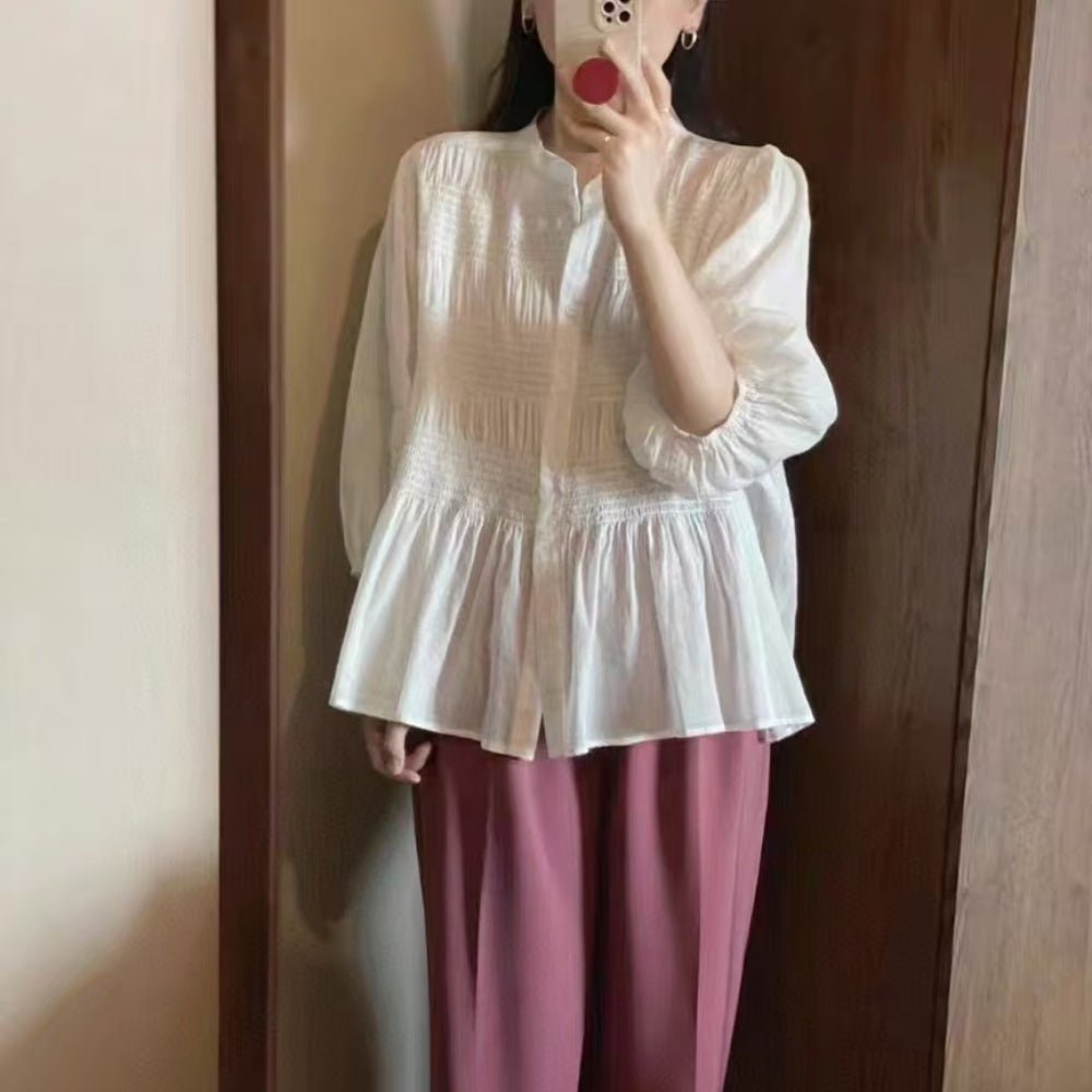 フロントシャーリング5分袖ブラウス|オフィスカジュアル レディース 通販【ミレジェネ】