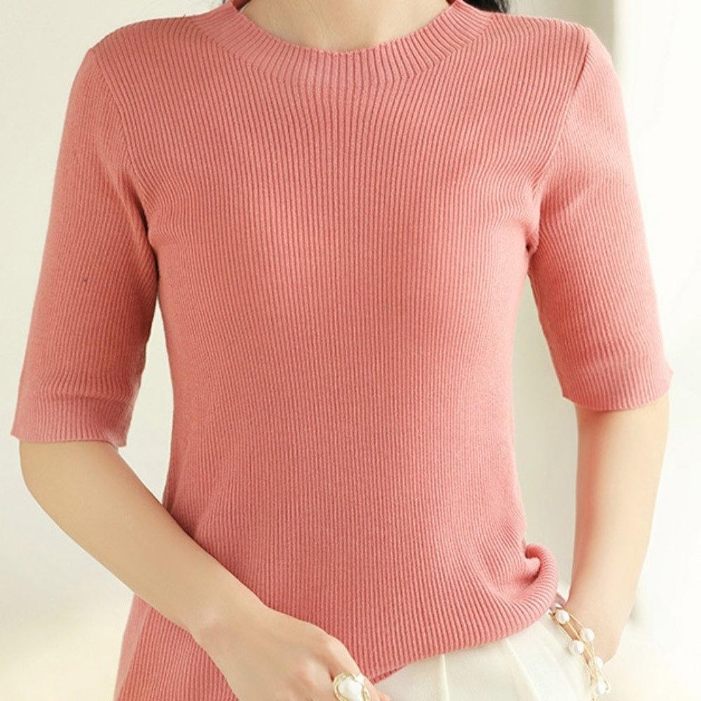 5分袖シンプルサマーニット|オフィスカジュアル レディース 通販 Millennial Generation【ミレジェネ】