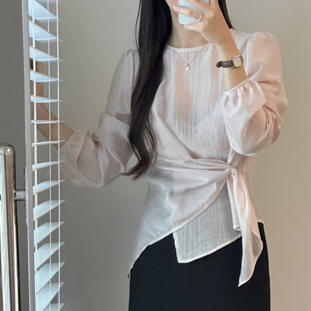 ラウンドネックアシメシアートップス