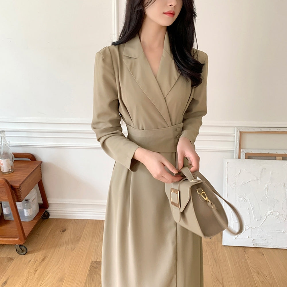 ラペル付きスーツドレスワンピース