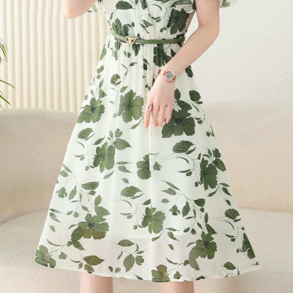 花柄シフォンワンピース