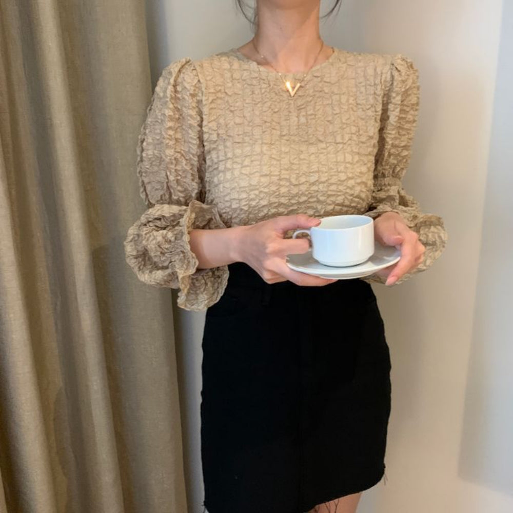 ワッシャー加工フリル袖トップス