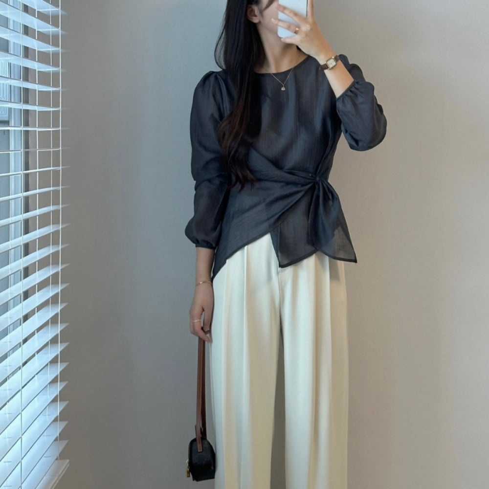 ラウンドネックアシメシアートップス