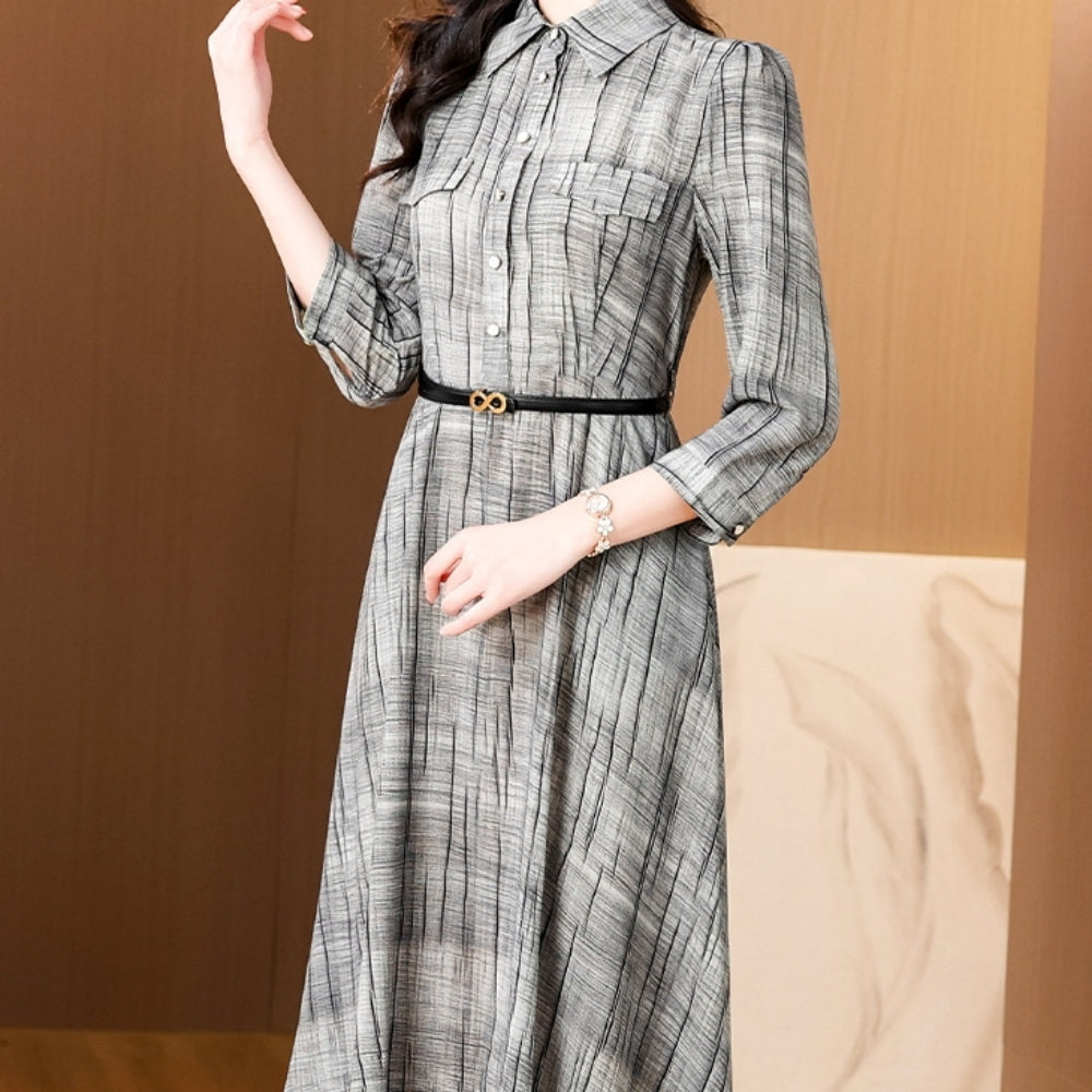 ウエストベルトチェック柄シャツワンピース