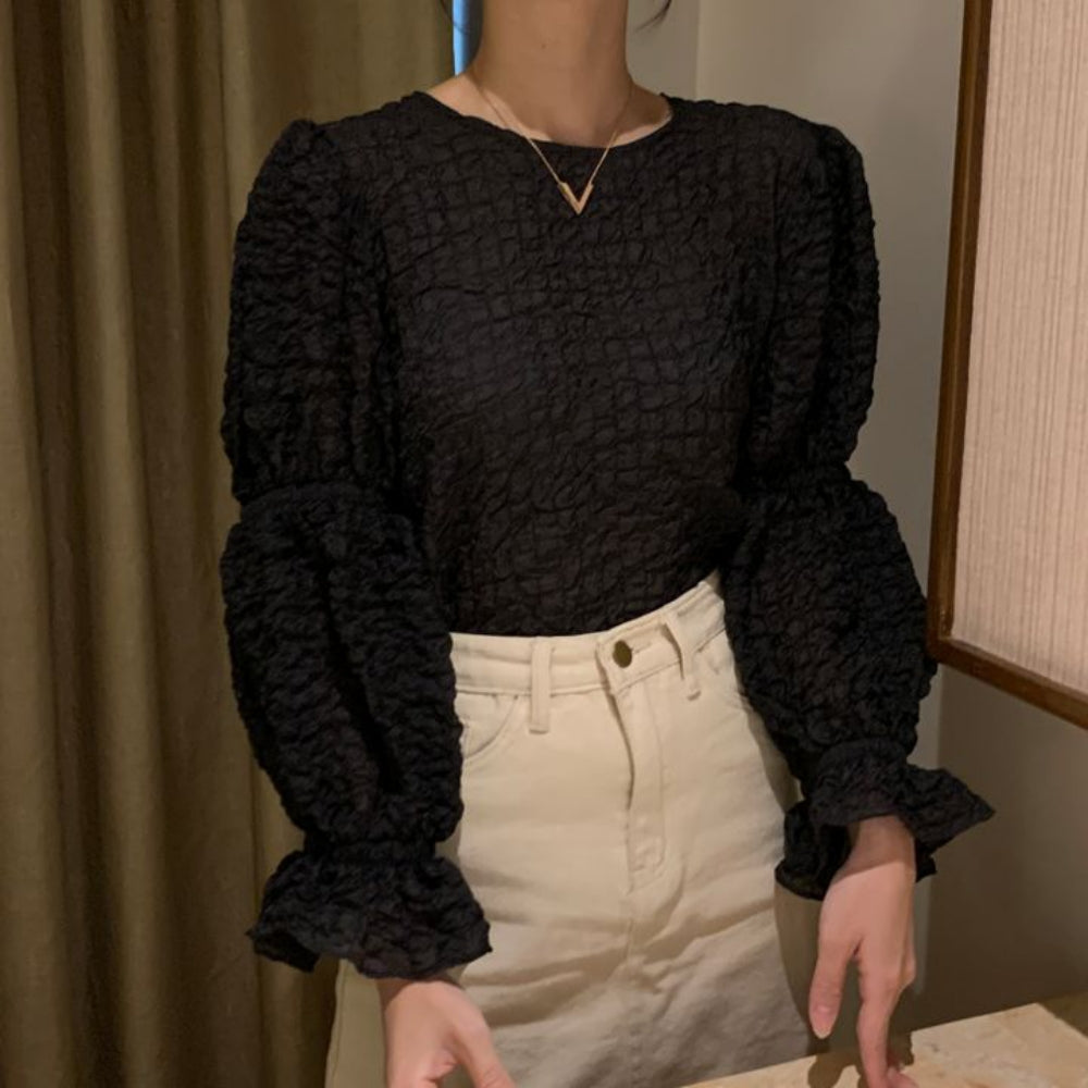 ワッシャー加工フリル袖トップス