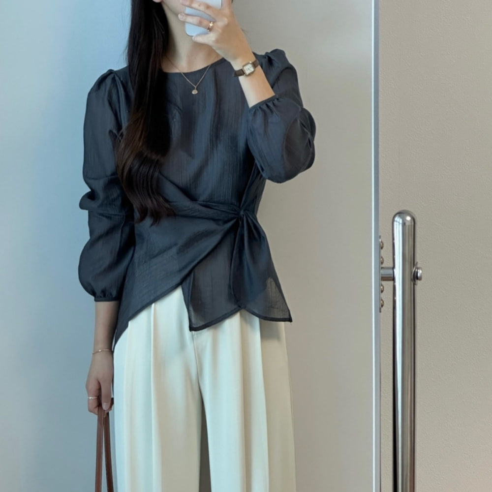 ラウンドネックアシメシアートップス