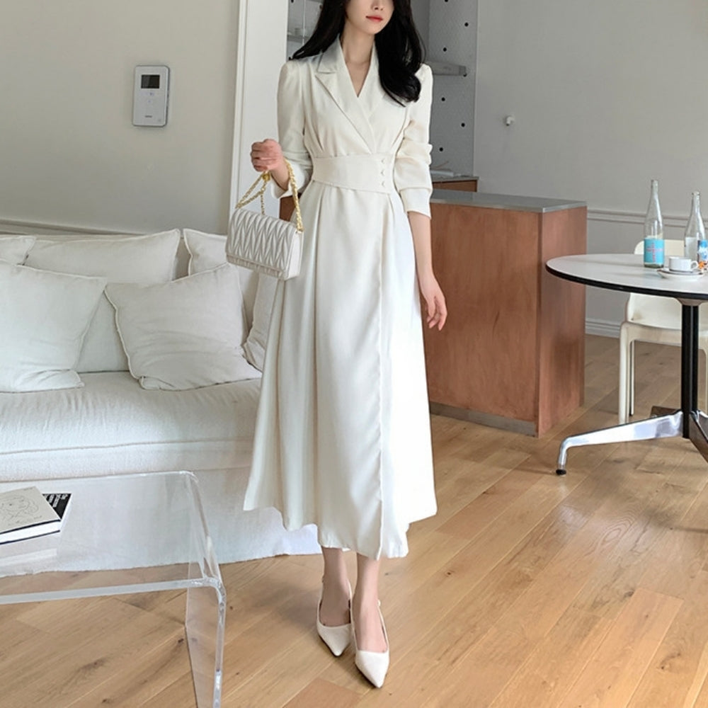 ラペル付きスーツドレスワンピース