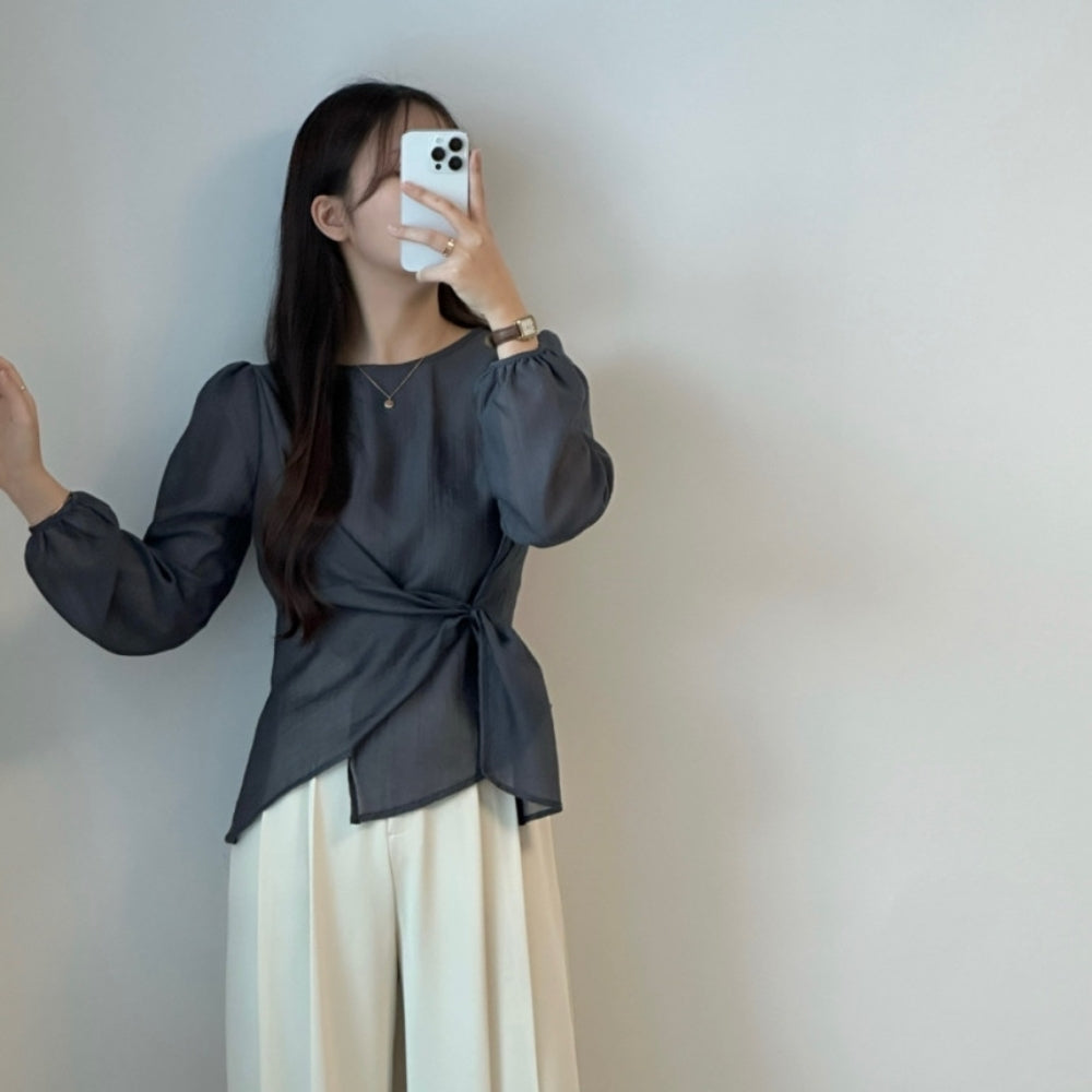 ラウンドネックアシメシアートップス