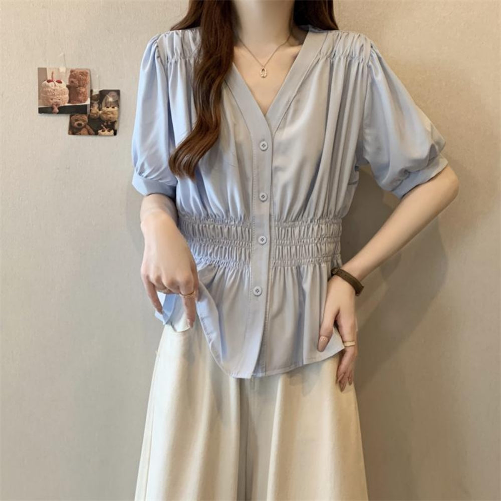 ウエストシャーリングブラウス