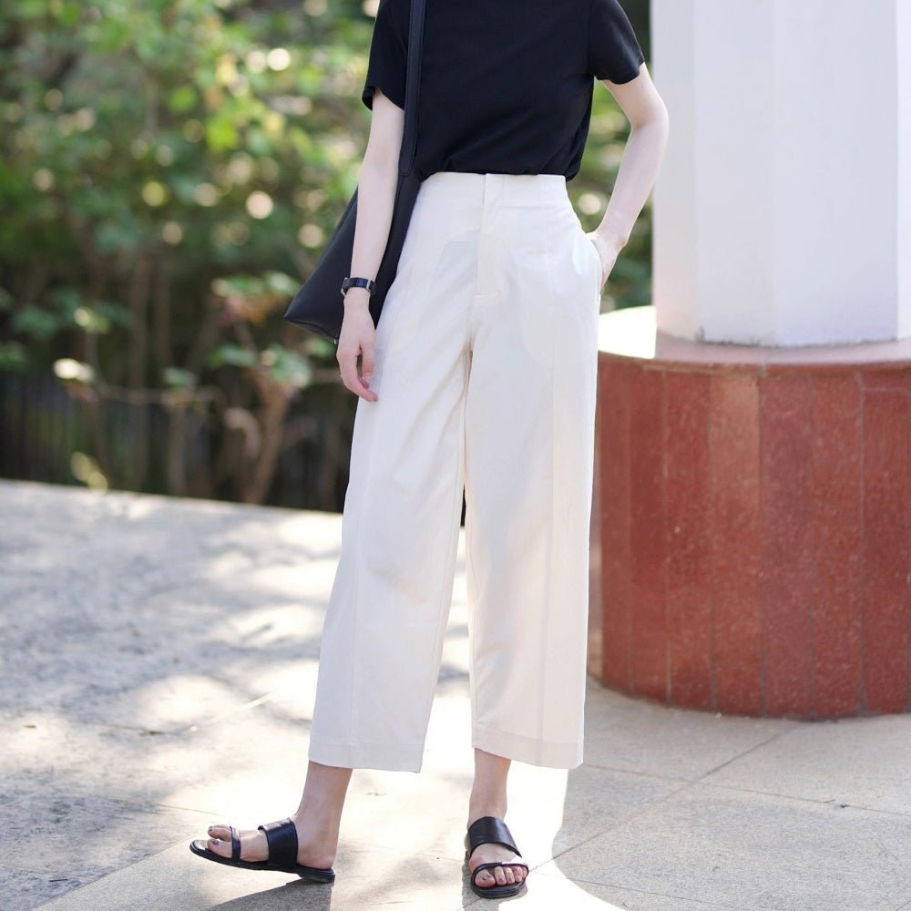 オフィスカジュアル 夏 ハイウエスト9分丈ストレートパンツ ミレジェネ