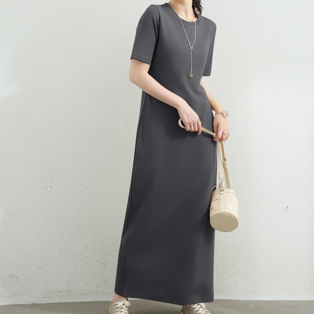 半袖ストレートロングワンピース