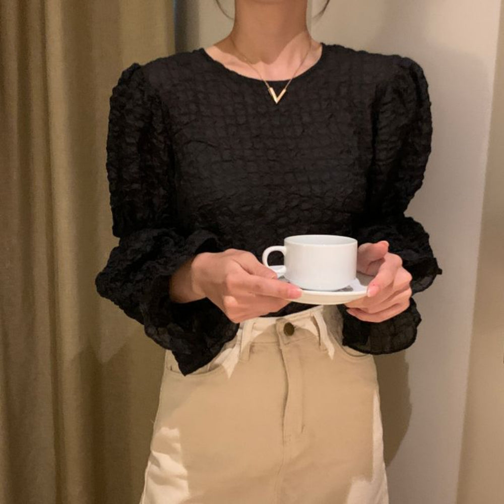 ワッシャー加工フリル袖トップス