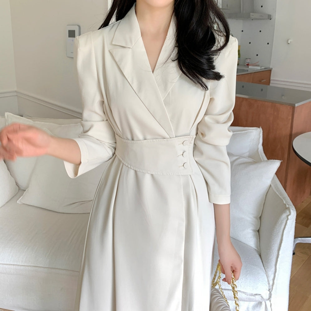 ラペル付きスーツドレスワンピース