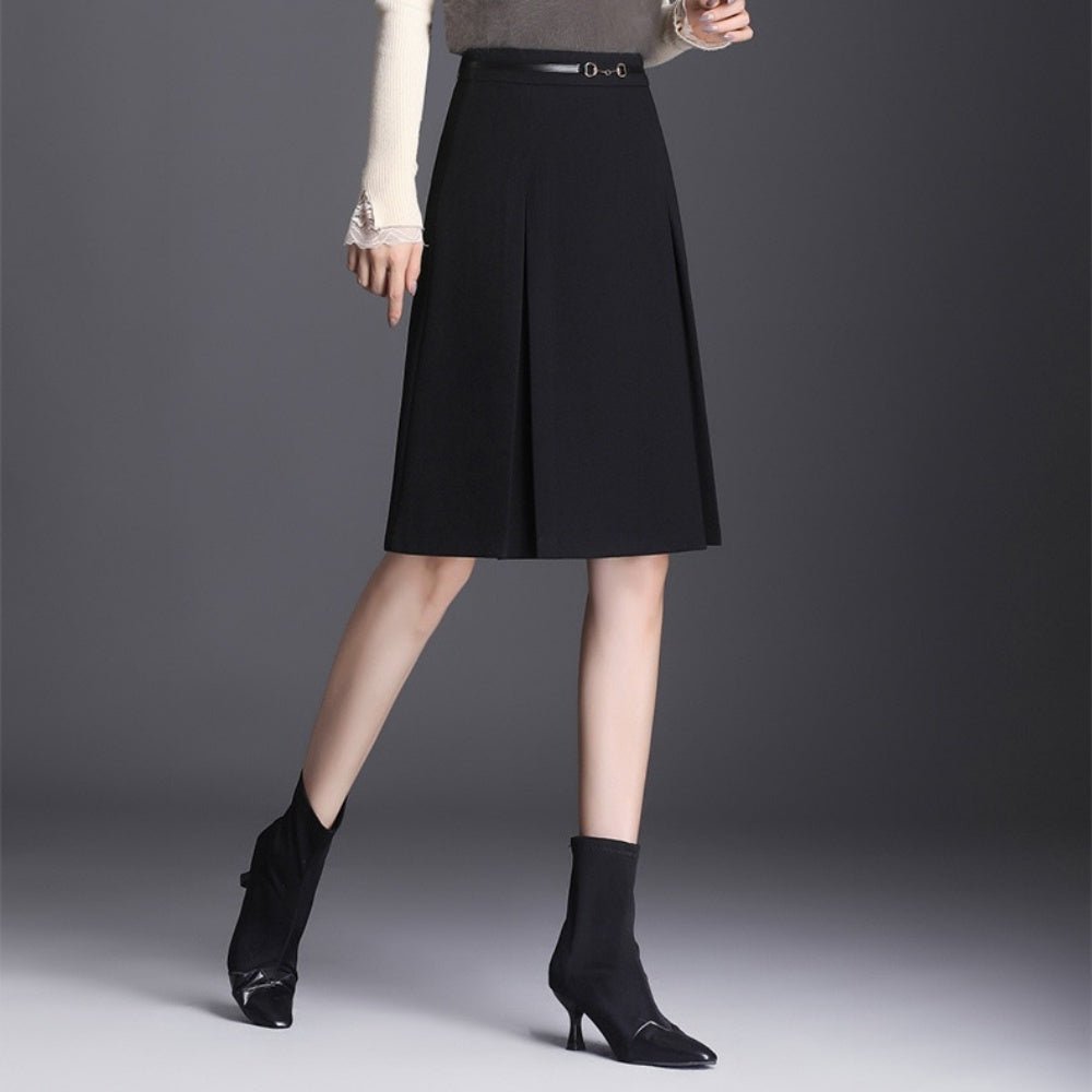 オフィスカジュアル 秋 タック入りAライン膝丈スカート ミレジェネ