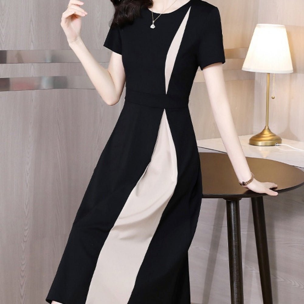 オフィスカジュアル 夏 aライン膝丈半袖ワンピース ミレジェネ