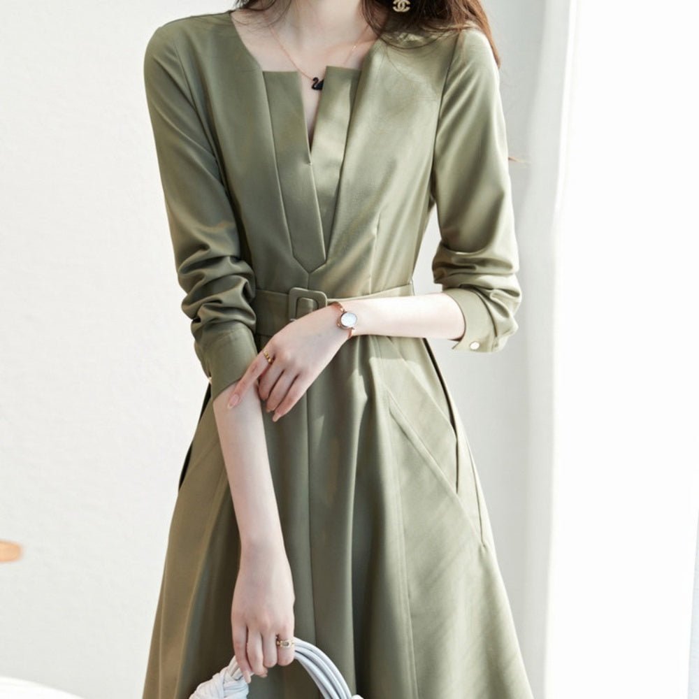 ウエストベルトAラインワンピース|オフィスカジュアル レディース 通販 Millennial Generation【ミレジェネ】