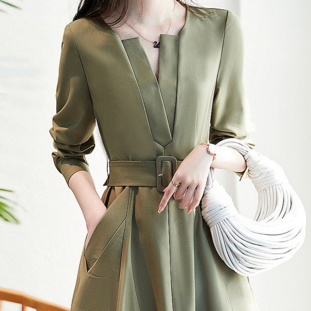 ウエストベルトAラインワンピース|オフィスカジュアル レディース 通販 Millennial Generation【ミレジェネ】