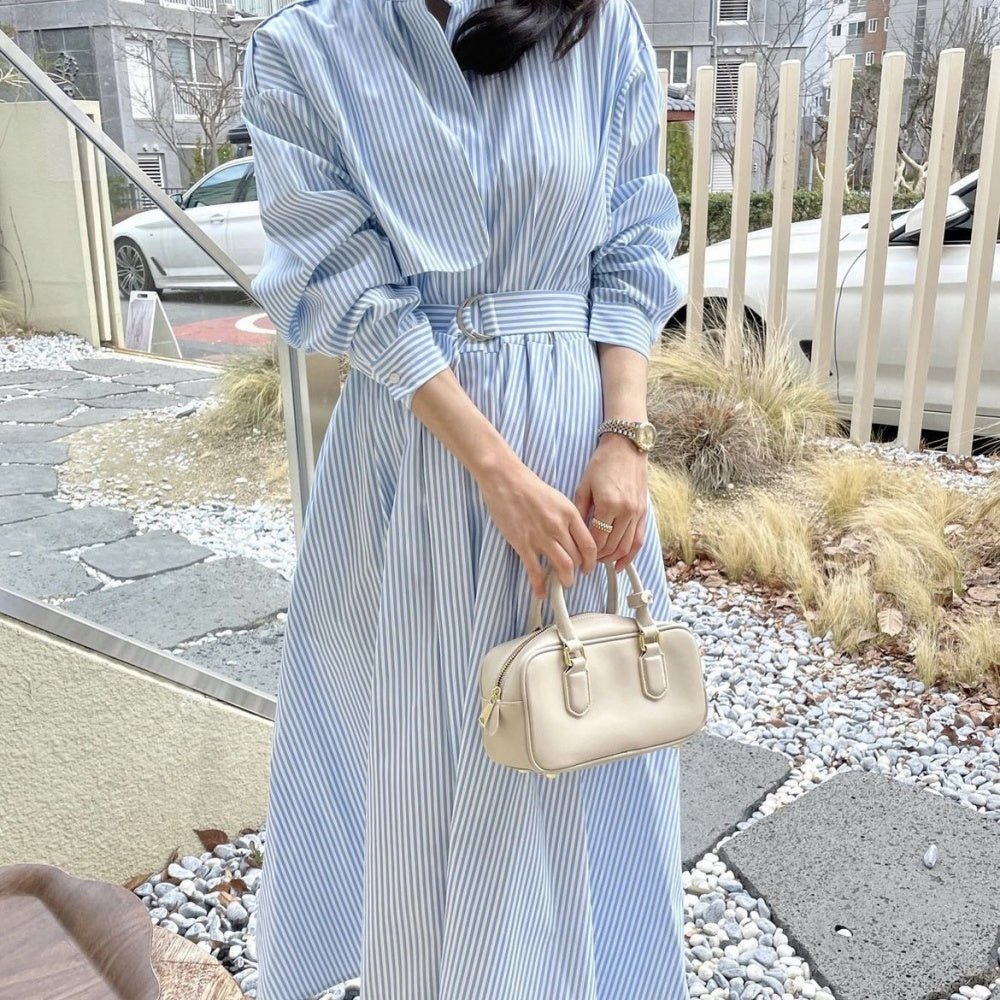 フラップデザインストライプワンピース|オフィスカジュアル レディース 通販【ミレジェネ】
