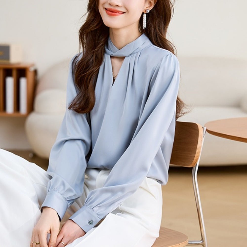 <即納>タックスリットネックブラウス|オフィスカジュアル レディース 通販 Millennial Generation【ミレジェネ】