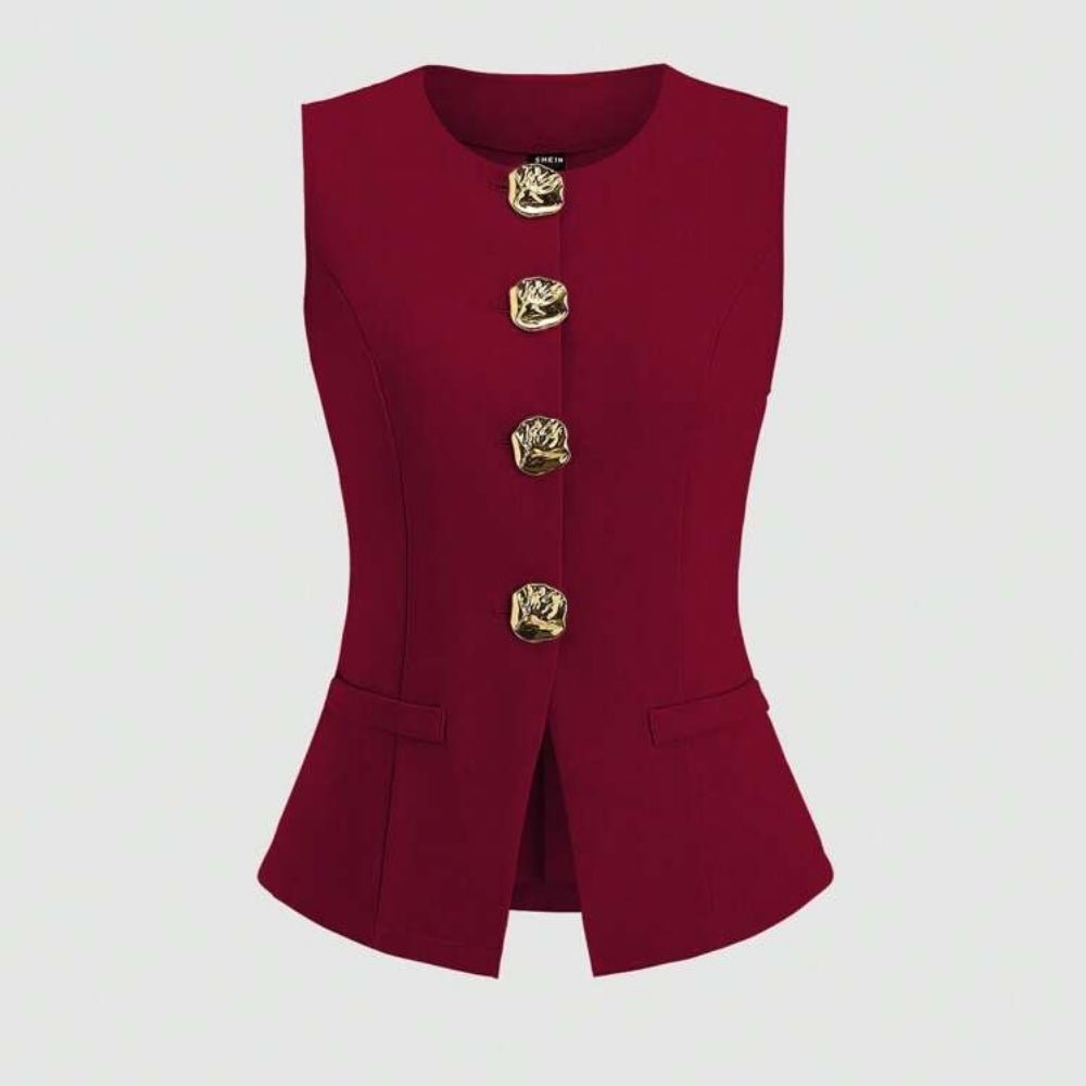 ゴールドボタンラウンドネックベスト|オフィスカジュアル レディース 通販【ミレジェネ】