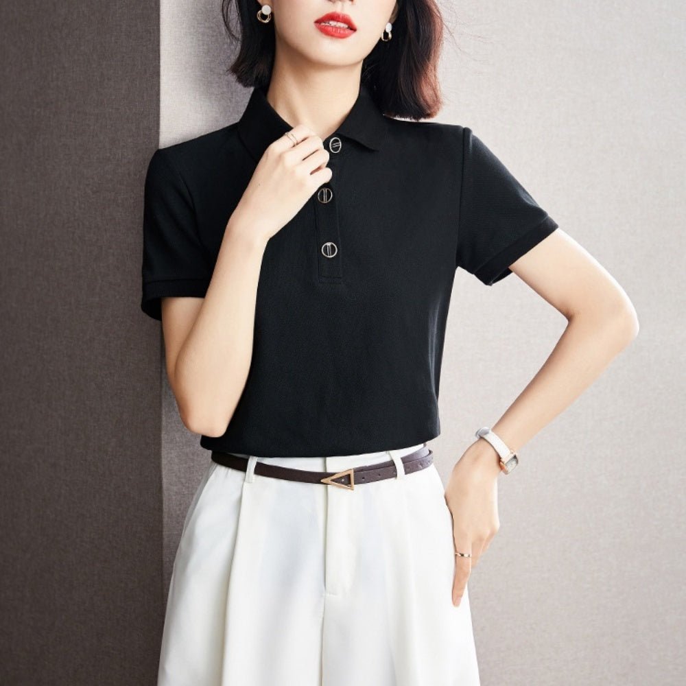 オフィスカジュアル 夏 コットンシンプルポロシャツ ミレジェネ