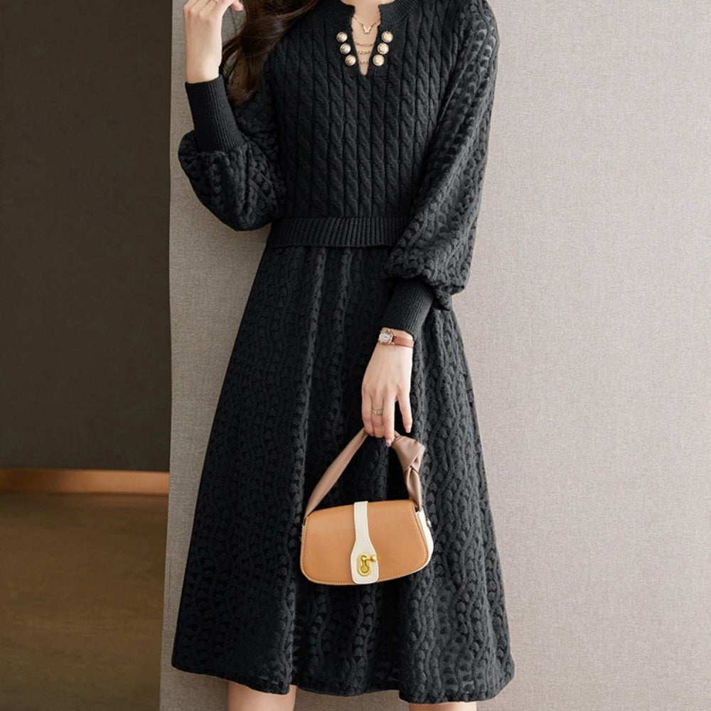 ランタンスリーブシースルー編みニットワンピース|オフィスカジュアル レディース 通販【ミレジェネ】