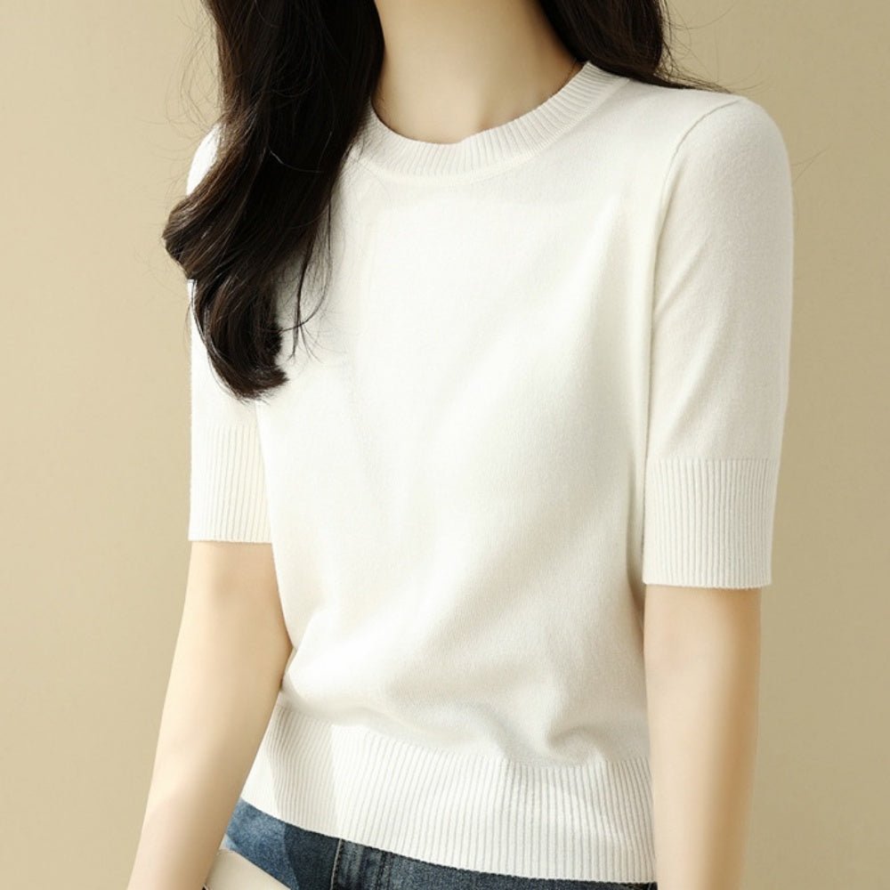 クルーネック半袖サマーニット|オフィスカジュアル レディース 通販【ミレジェネ】