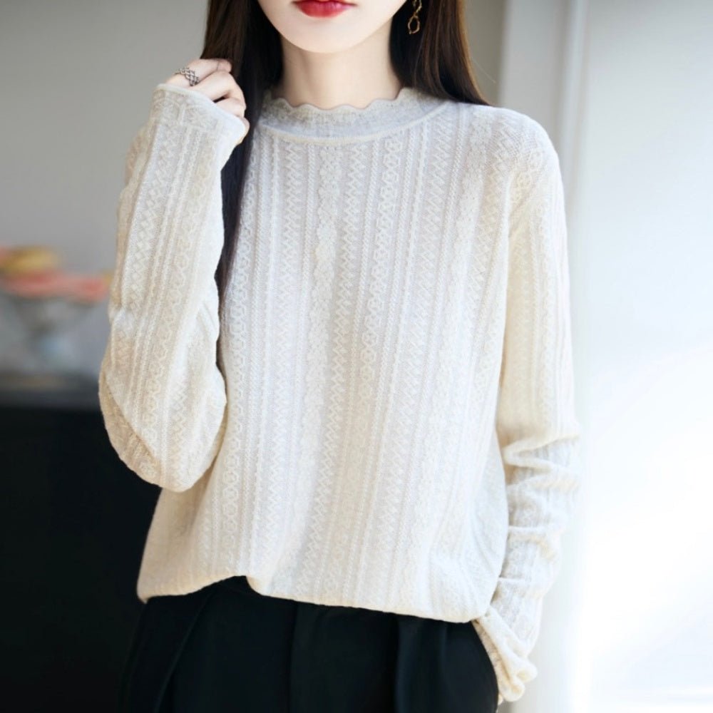 ハーフネックレース編み薄ニット|オフィスカジュアル レディース 通販【ミレジェネ】