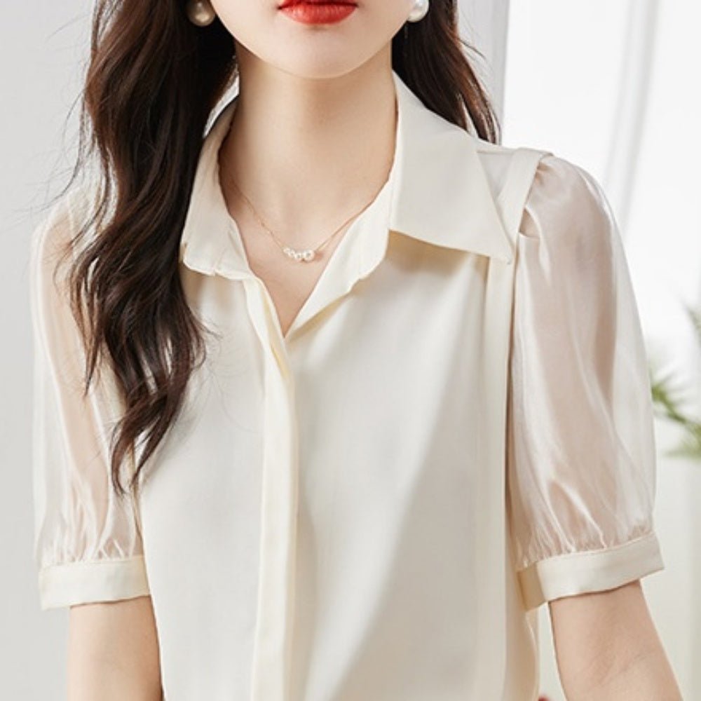 異素材切替パフスリーブブラウス|オフィスカジュアル レディース 通販【ミレジェネ】