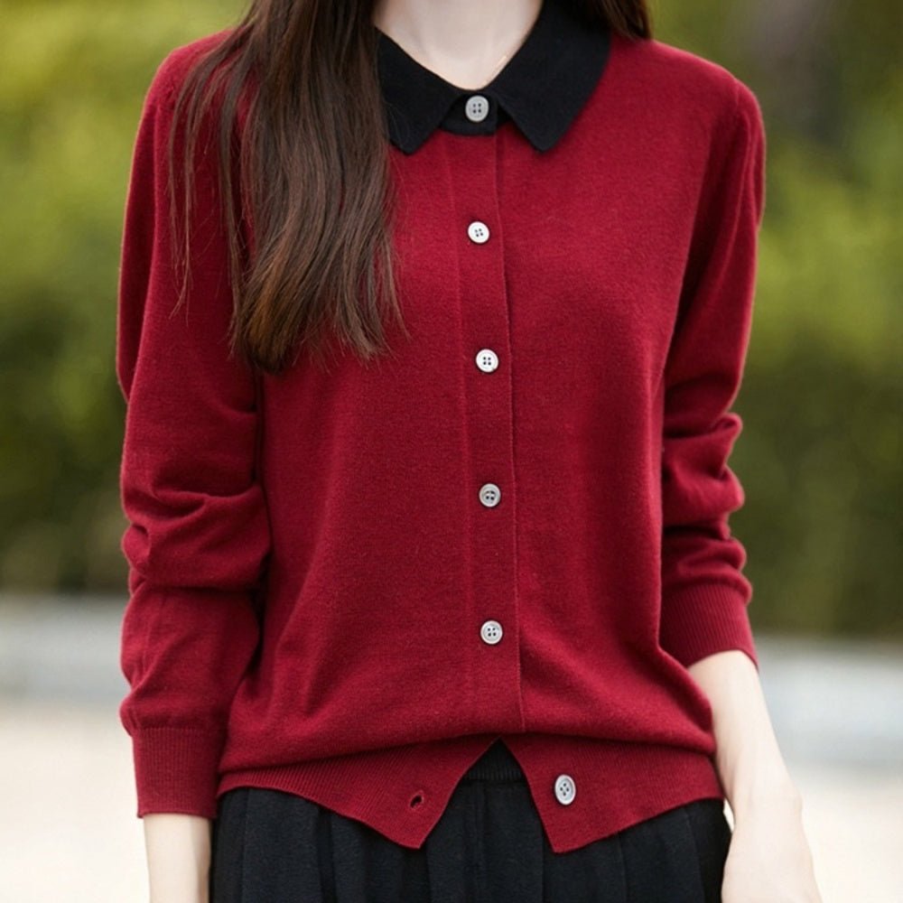 襟付きウールニットカーディガン|オフィスカジュアル レディース 通販【ミレジェネ】