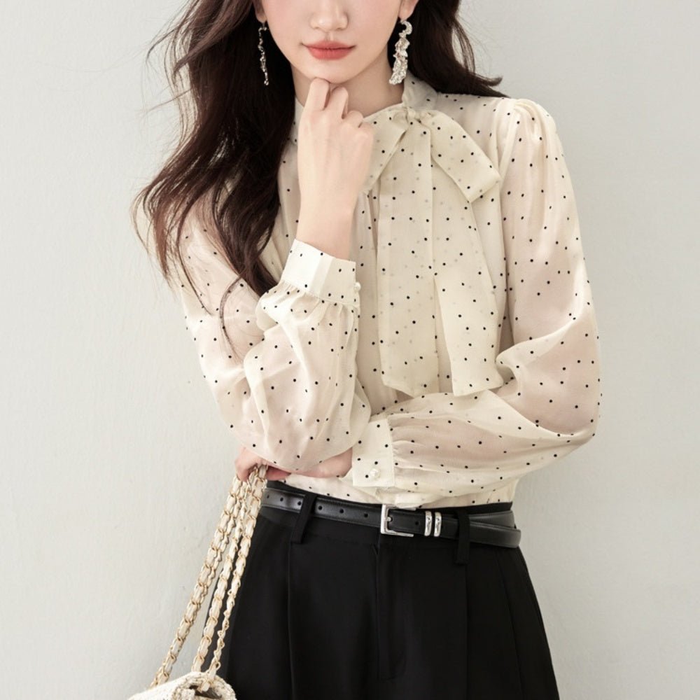 ドット柄リボンブラウス|オフィスカジュアル レディース 通販【ミレジェネ】