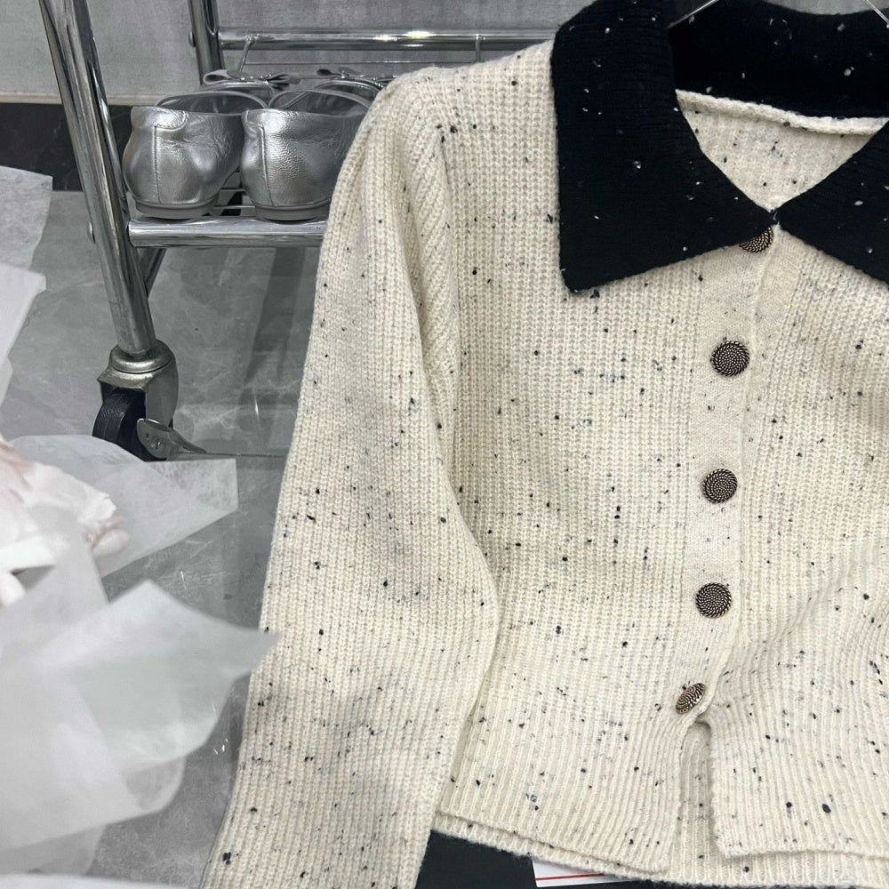 配色襟付きネップニットカーディガン|オフィスカジュアル レディース 通販【ミレジェネ】