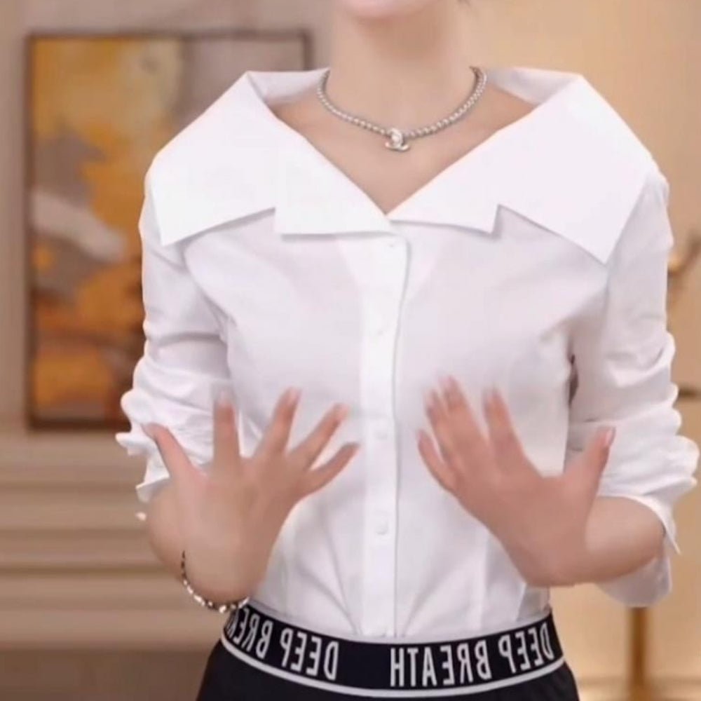 抜き襟デザインシャツブラウス|オフィスカジュアル レディース 通販【ミレジェネ】