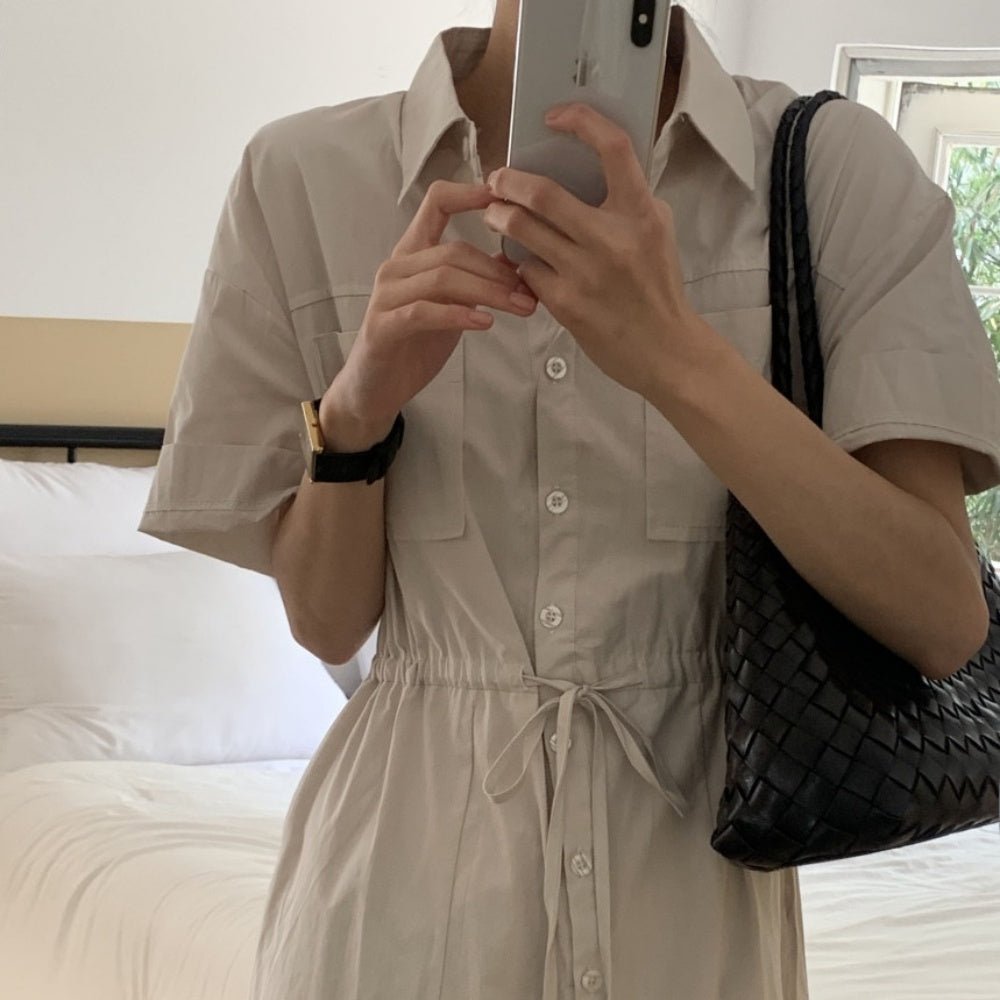 襟付き前ボタン半袖シャツワンピース|オフィスカジュアル レディース 通販 Millennial Generation【ミレジェネ】
