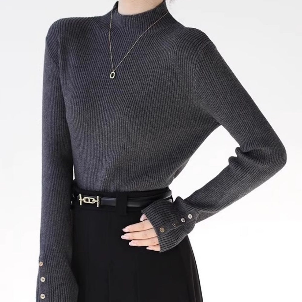 ゴールドボタンリブニット|オフィスカジュアル レディース 通販【ミレジェネ】